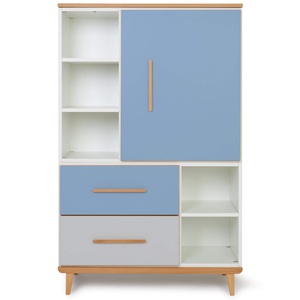 Armario 147 cm 1 puerta 2 cajones NADO Retro acabado haya capri blue-manhattan grey