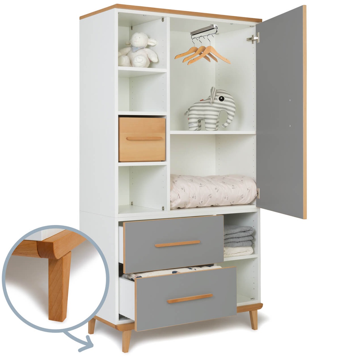 Armario 173 cm 1 puerta 2 cajones NADO Retro acabado haya slate grey