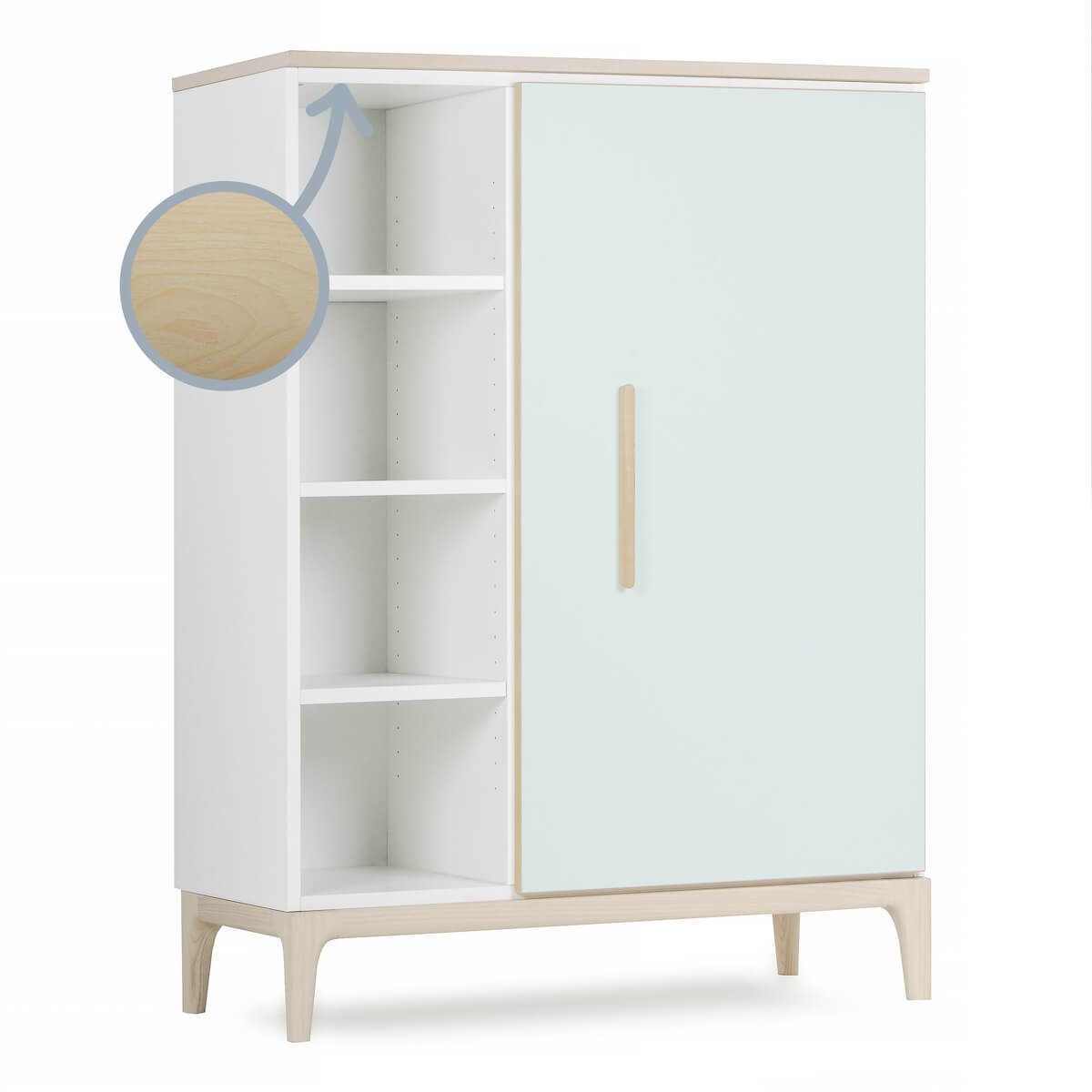 Armoire 120 cm 1 porte NADO Curve finition frêne mint