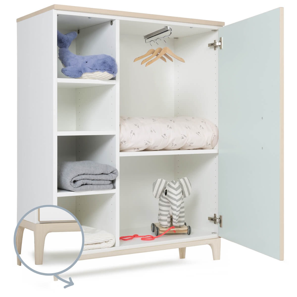 Armoire 120 cm 1 porte NADO Curve finition frêne mint