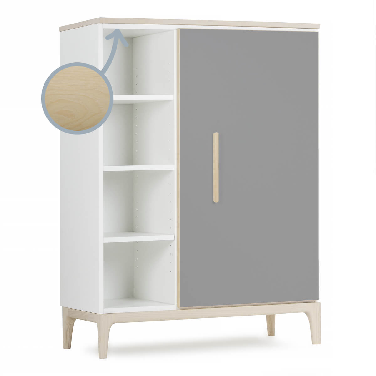Armoire 120 cm 1 porte NADO Curve finition frêne slate grey