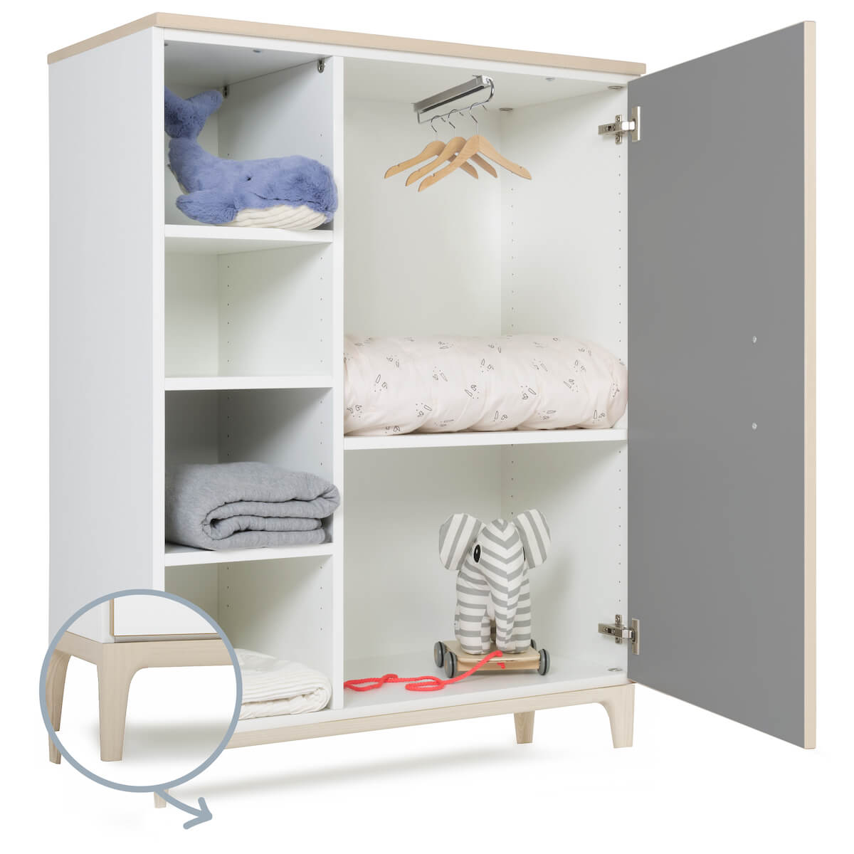 Armoire 120 cm 1 porte NADO Curve finition frêne slate grey