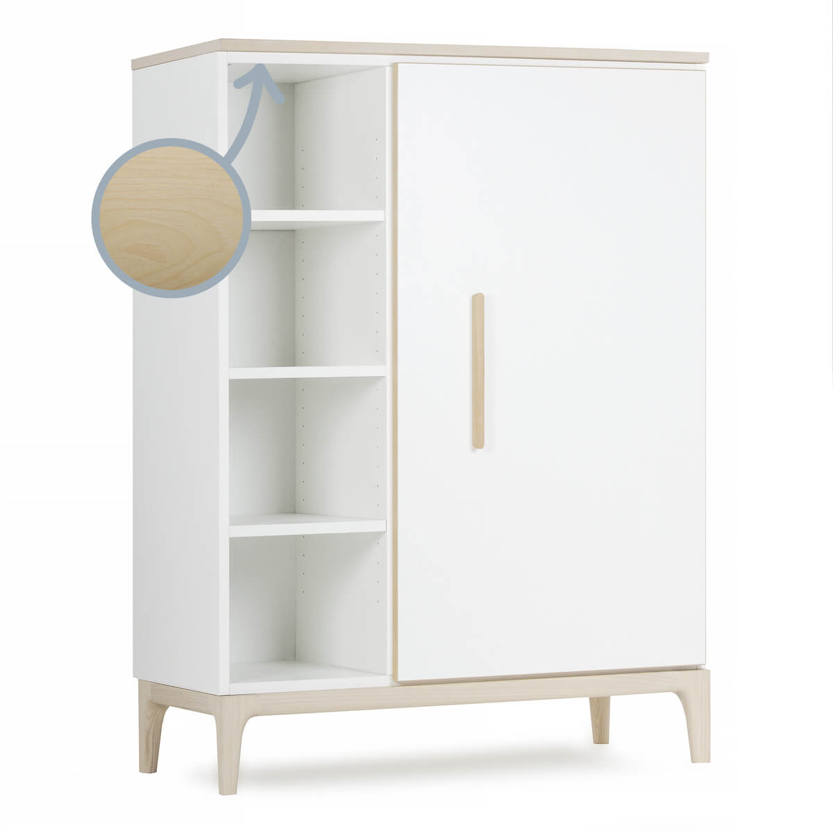 Armoire 120 cm 1 porte NADO Curve finition frêne white