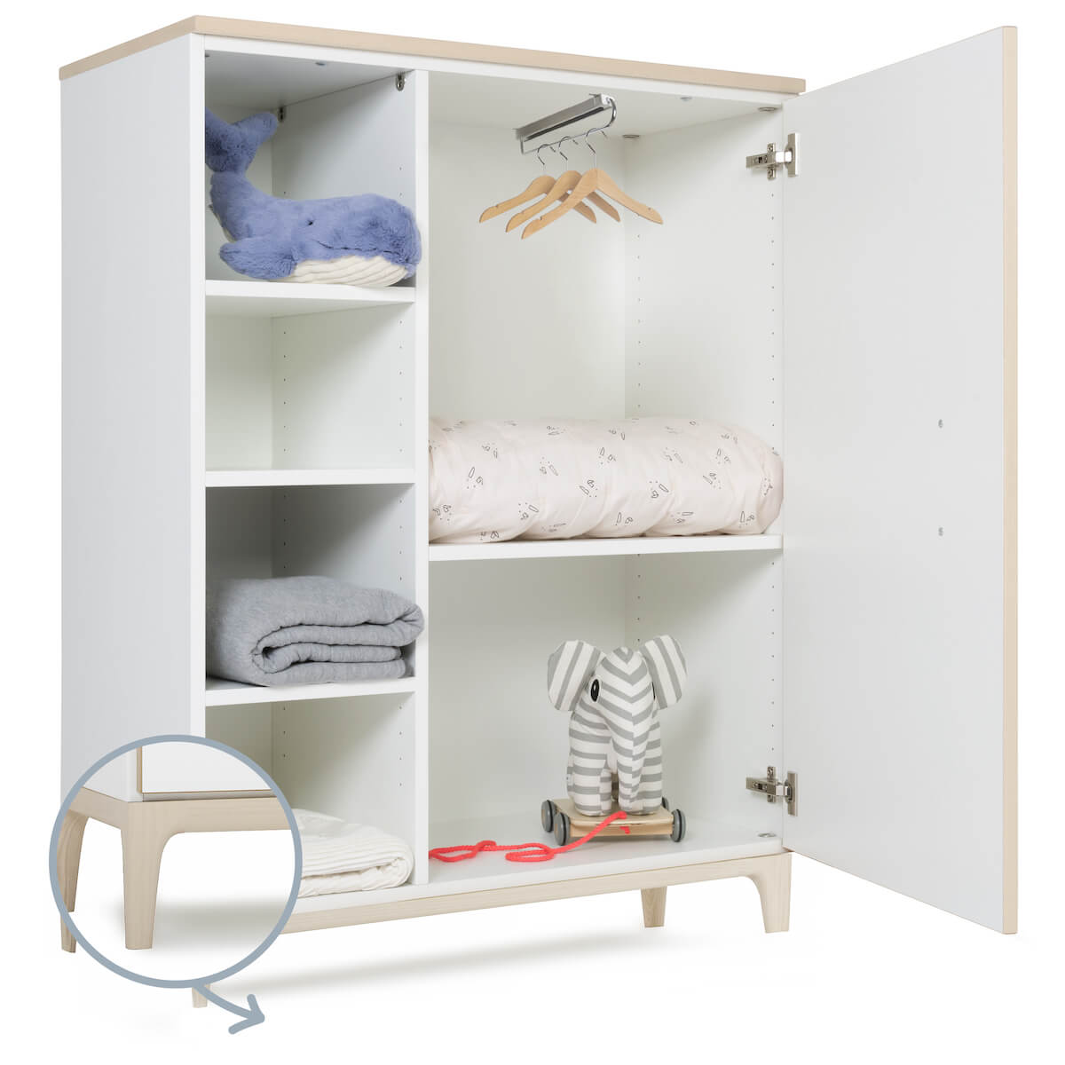 Armoire 120 cm 1 porte NADO Curve finition frêne white