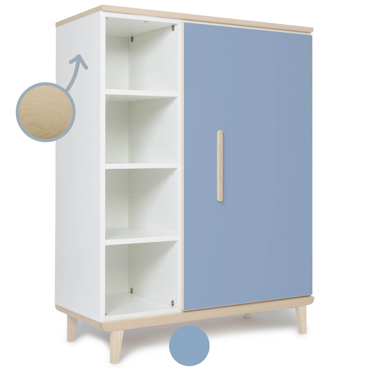 Armoire 120 cm 1 porte NADO Retro finition frêne capri blue