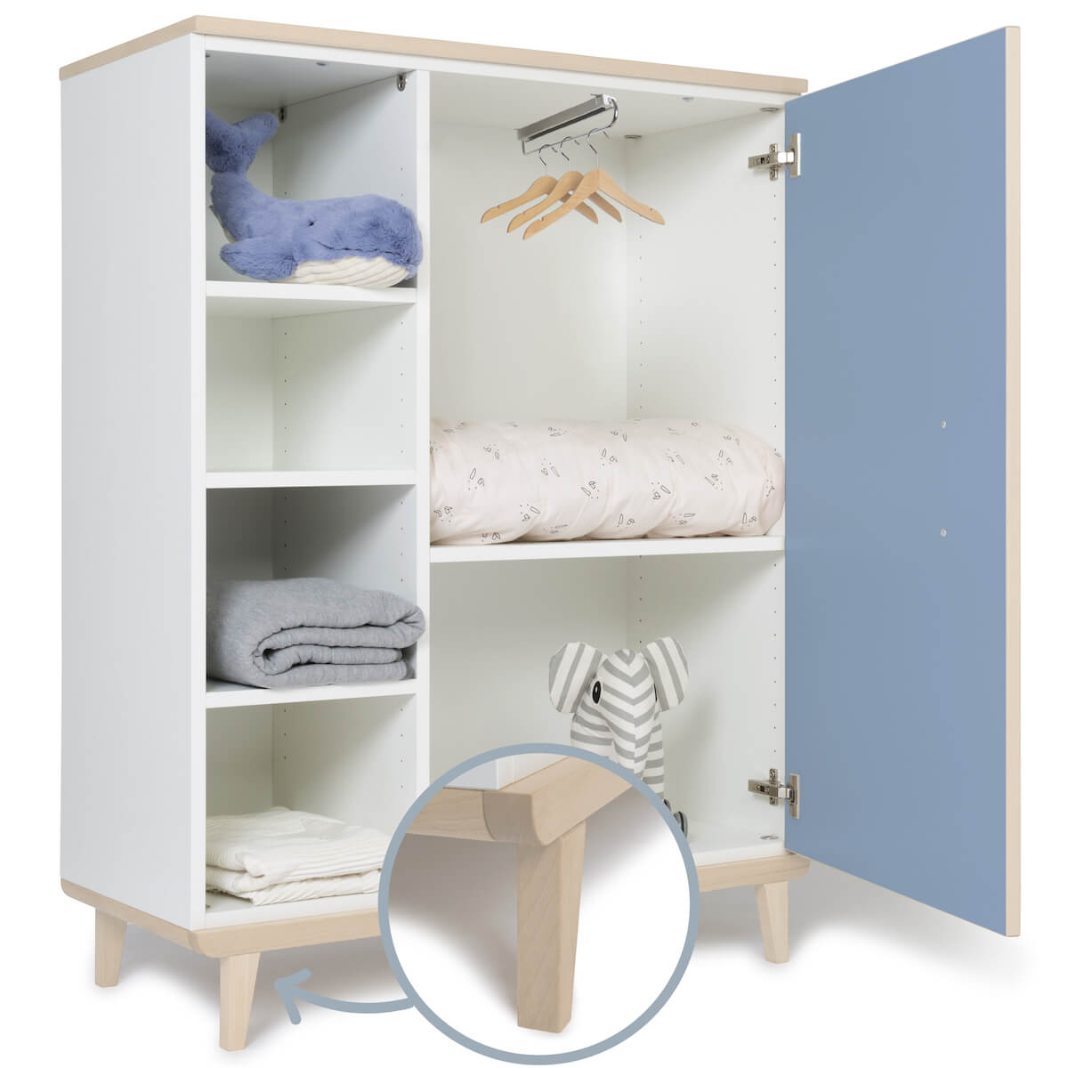 Armoire 120 cm 1 porte NADO Retro finition frêne capri blue