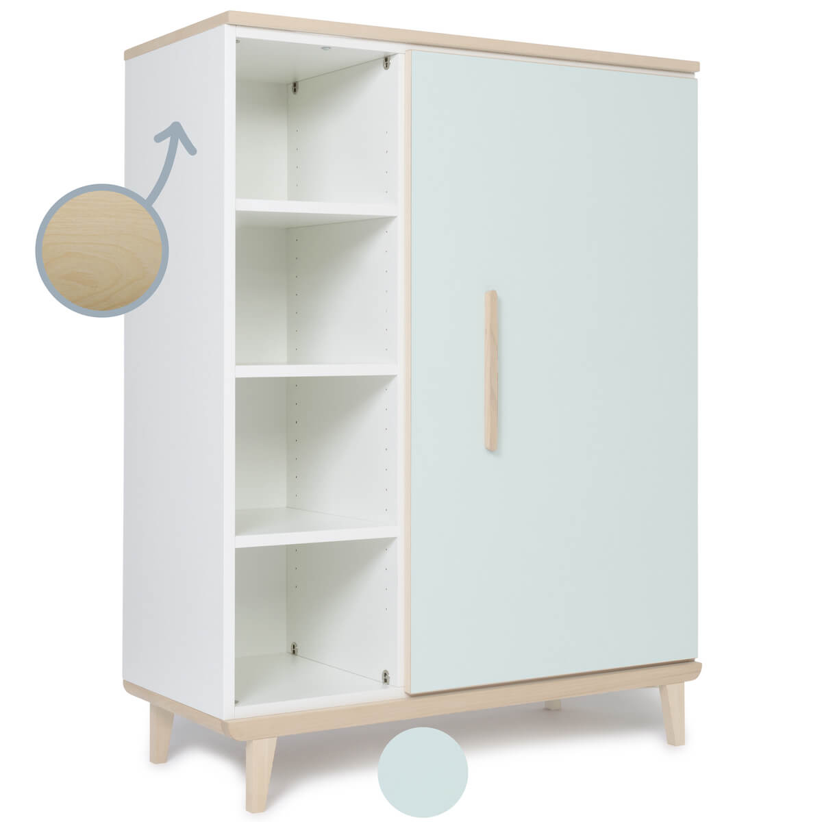 Armoire 120 cm 1 porte NADO Retro finition frêne mint