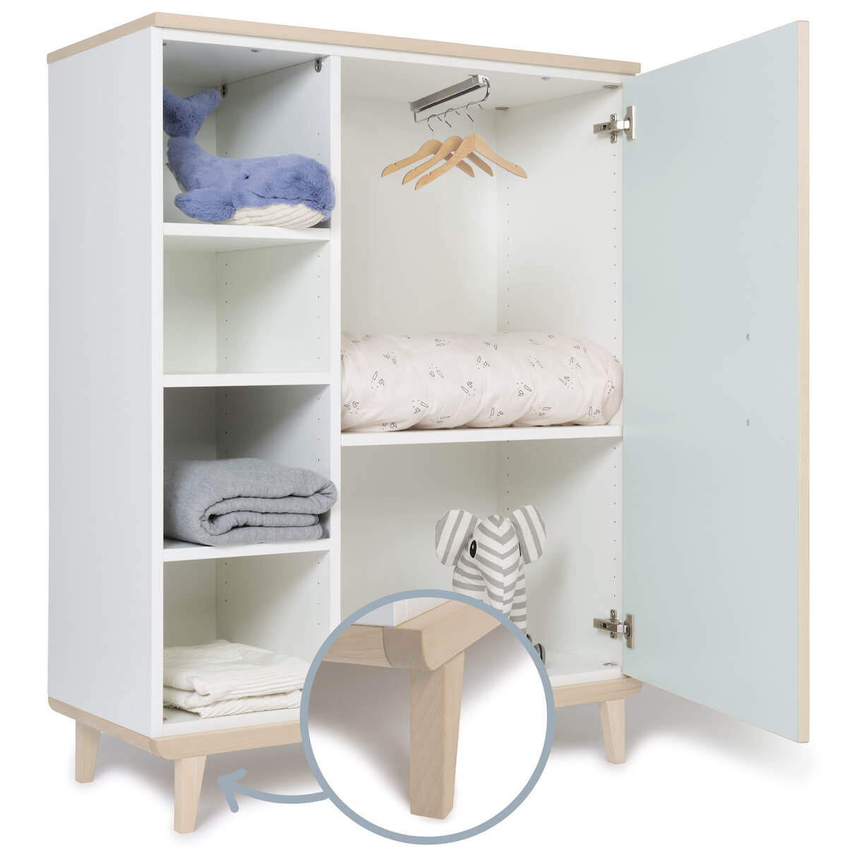 Armoire 120 cm 1 porte NADO Retro finition frêne mint