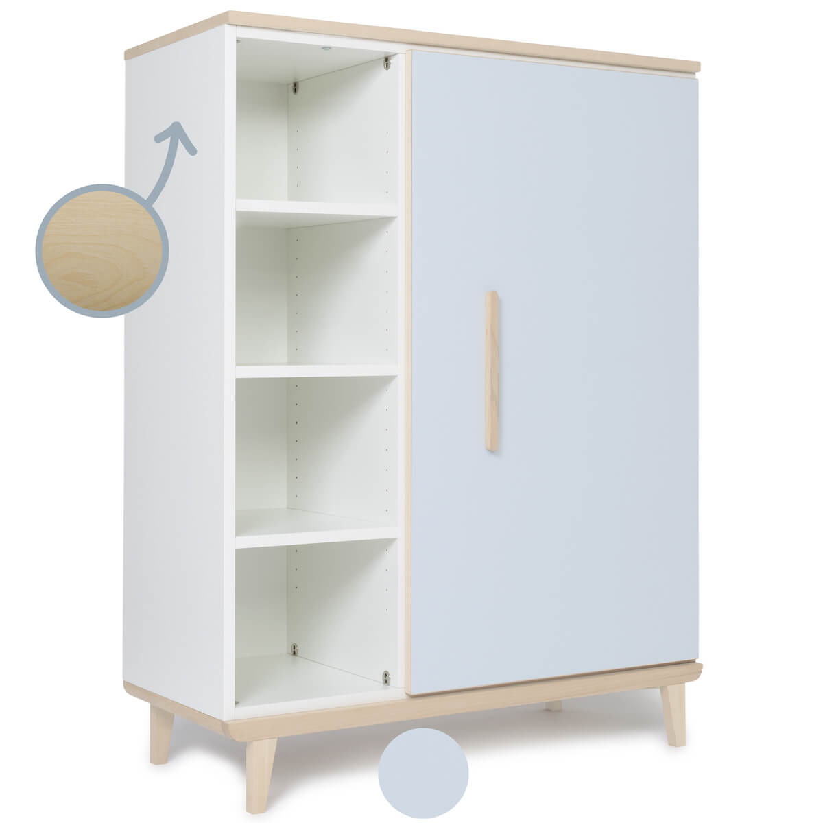 Armoire 120 cm 1 porte NADO Retro finition frêne sky blue