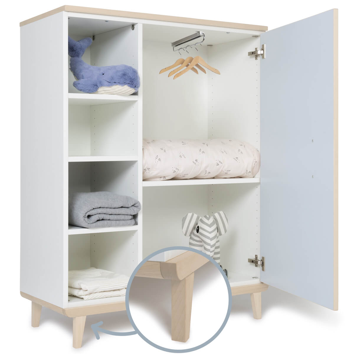 Armoire 120 cm 1 porte NADO Retro finition frêne sky blue