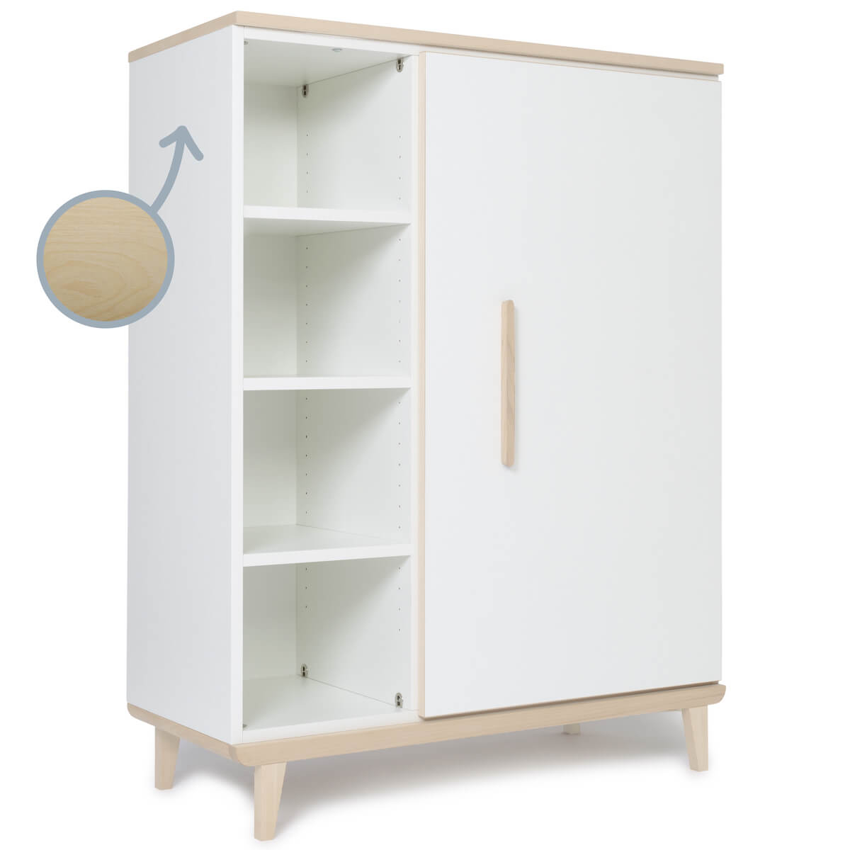 Armoire 120 cm 1 porte NADO Retro finition frêne white