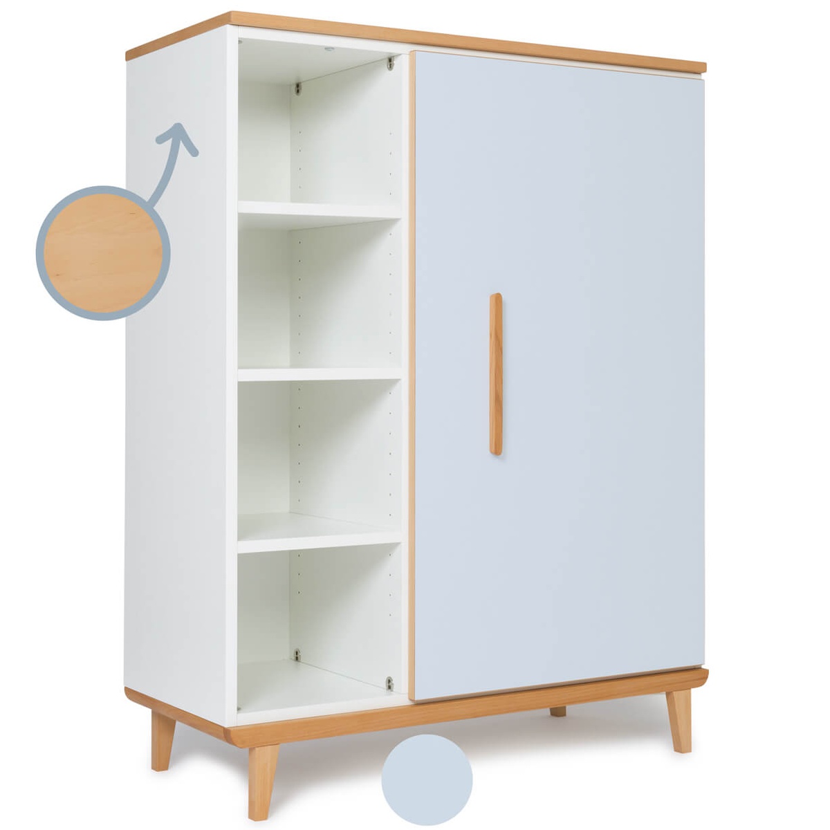 Armoire 120 cm 1 porte NADO Retro finition hêtre sky blue