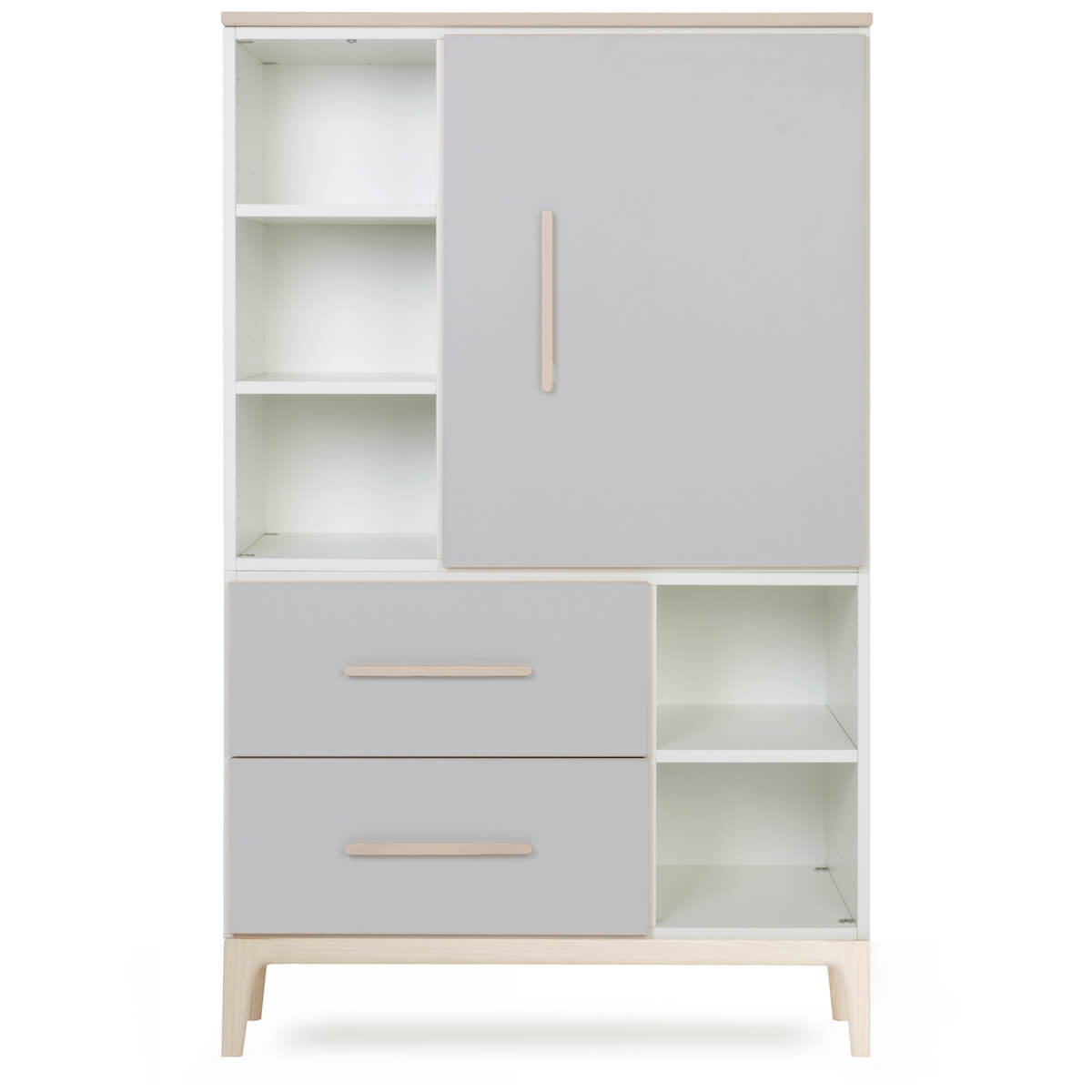 Armoire 147 cm 1 porte 2 tiroirs NADO Curve finition frêne manhattan grey