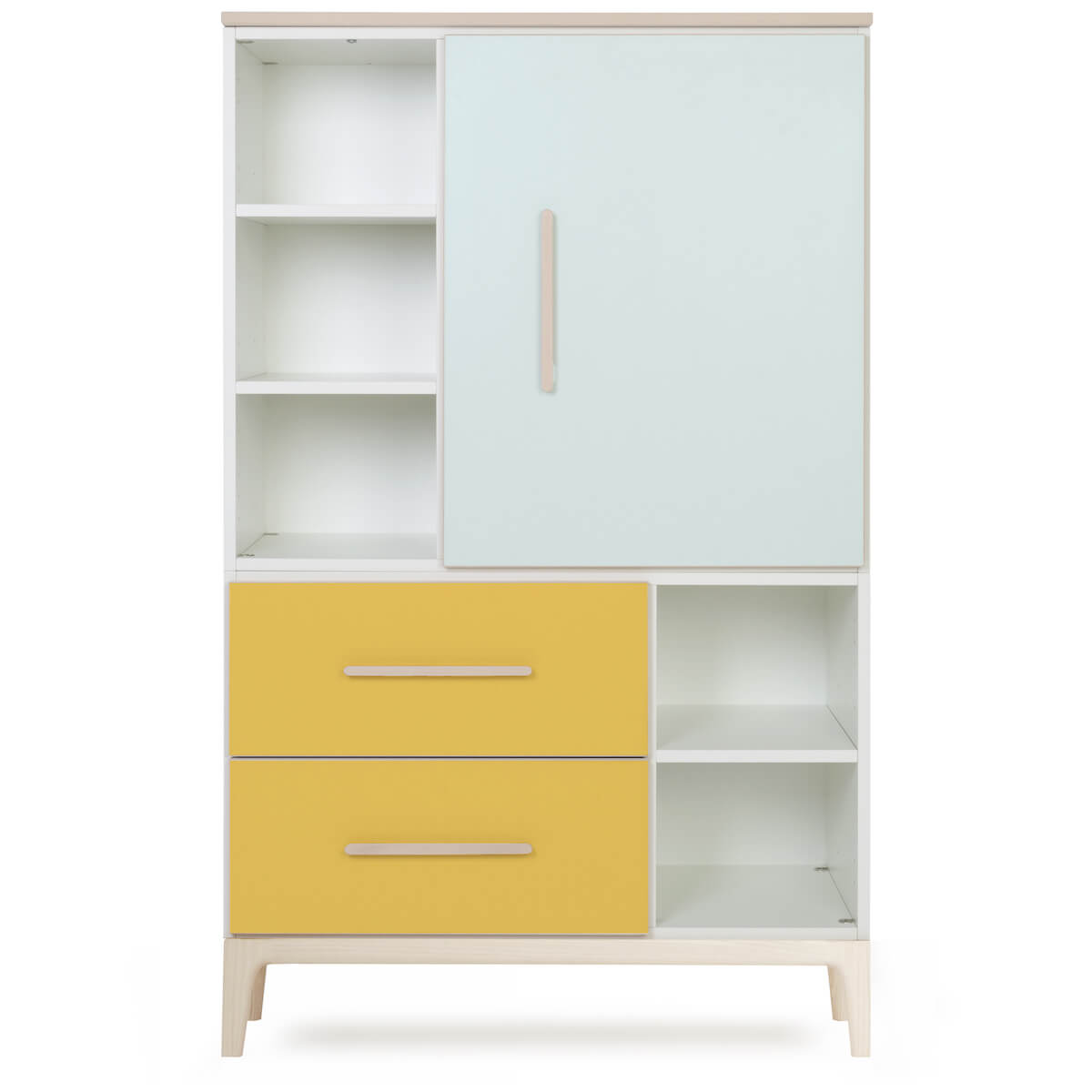 Armoire 147 cm 1 porte 2 tiroirs NADO Curve finition frêne mint-sunshine yellow