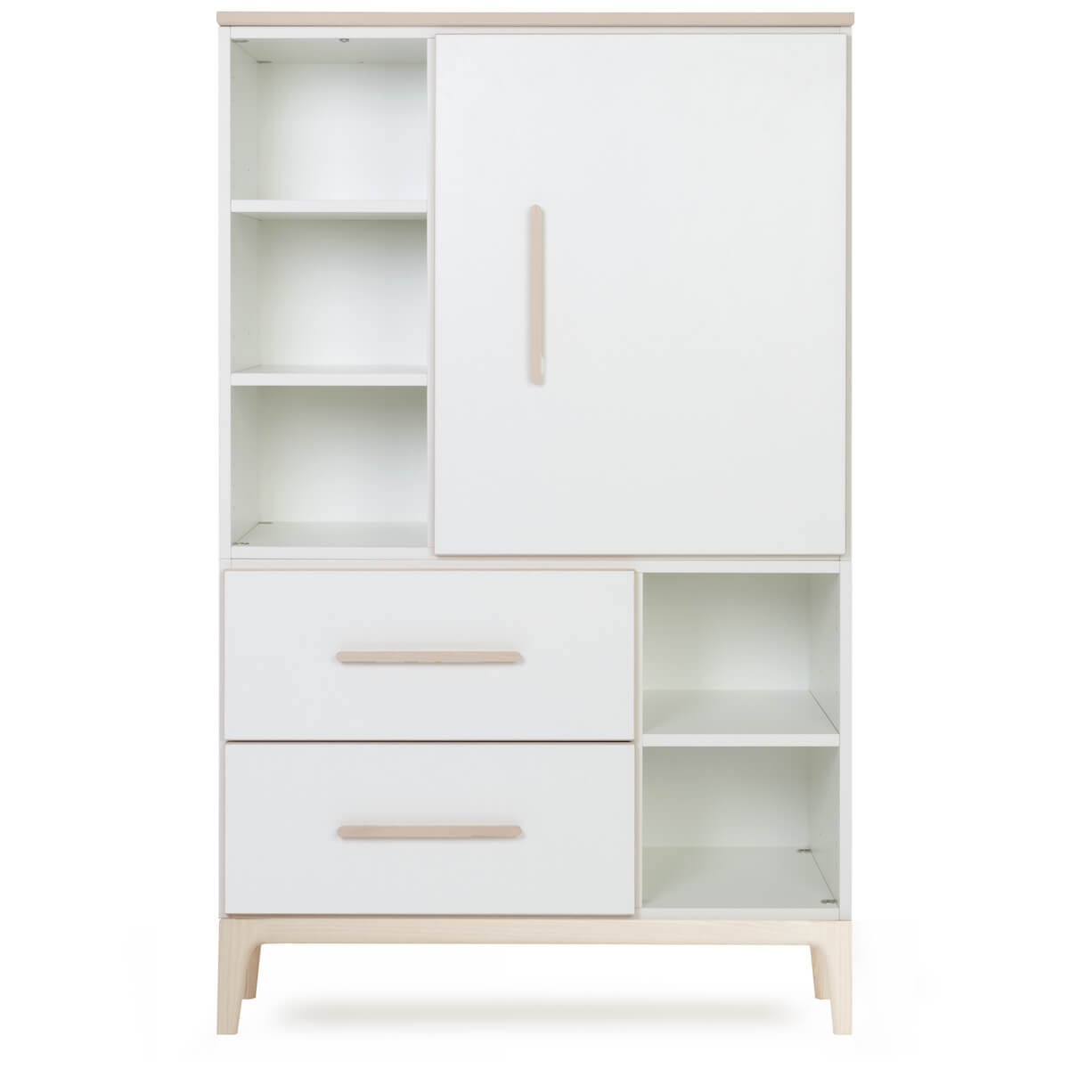 Armoire 147 cm 1 porte 2 tiroirs NADO Curve finition frêne white