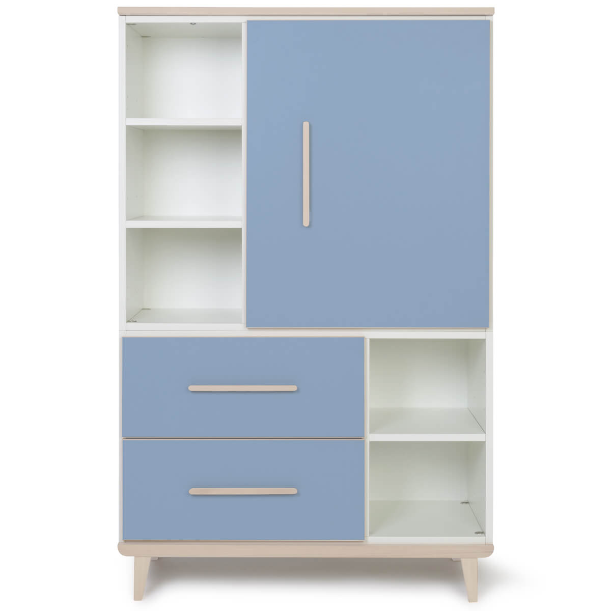 Armoire 147 cm 1 porte 2 tiroirs NADO Retro finition frêne capri blue
