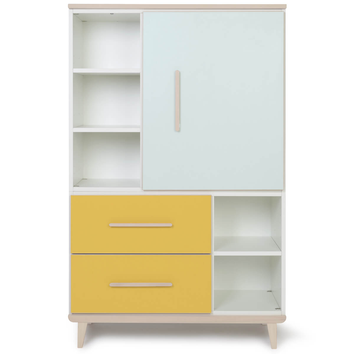 Armoire 147 cm 1 porte 2 tiroirs NADO Retro finition frêne mint-sunshine yellow