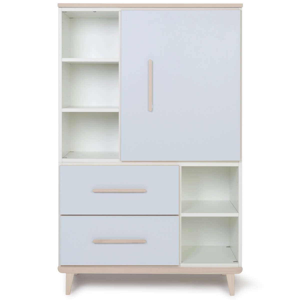 Armoire 147 cm 1 porte 2 tiroirs NADO Retro finition frêne sky blue