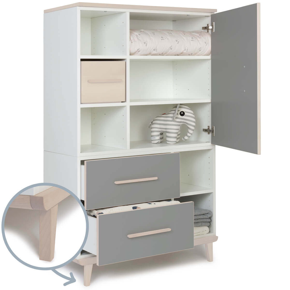 Armoire 147 cm 1 porte 2 tiroirs NADO Retro finition frêne slate grey