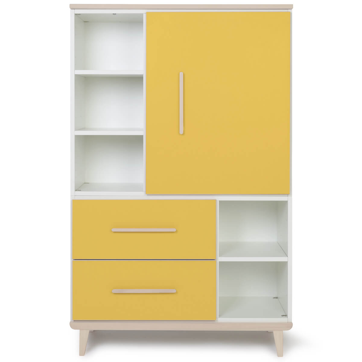 Armoire 147 cm 1 porte 2 tiroirs NADO Retro finition frêne sunshine yellow