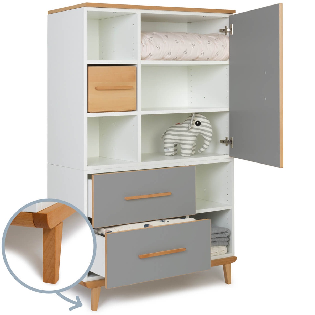 Armoire 147 cm 1 porte 2 tiroirs NADO Retro finition hêtre slate grey