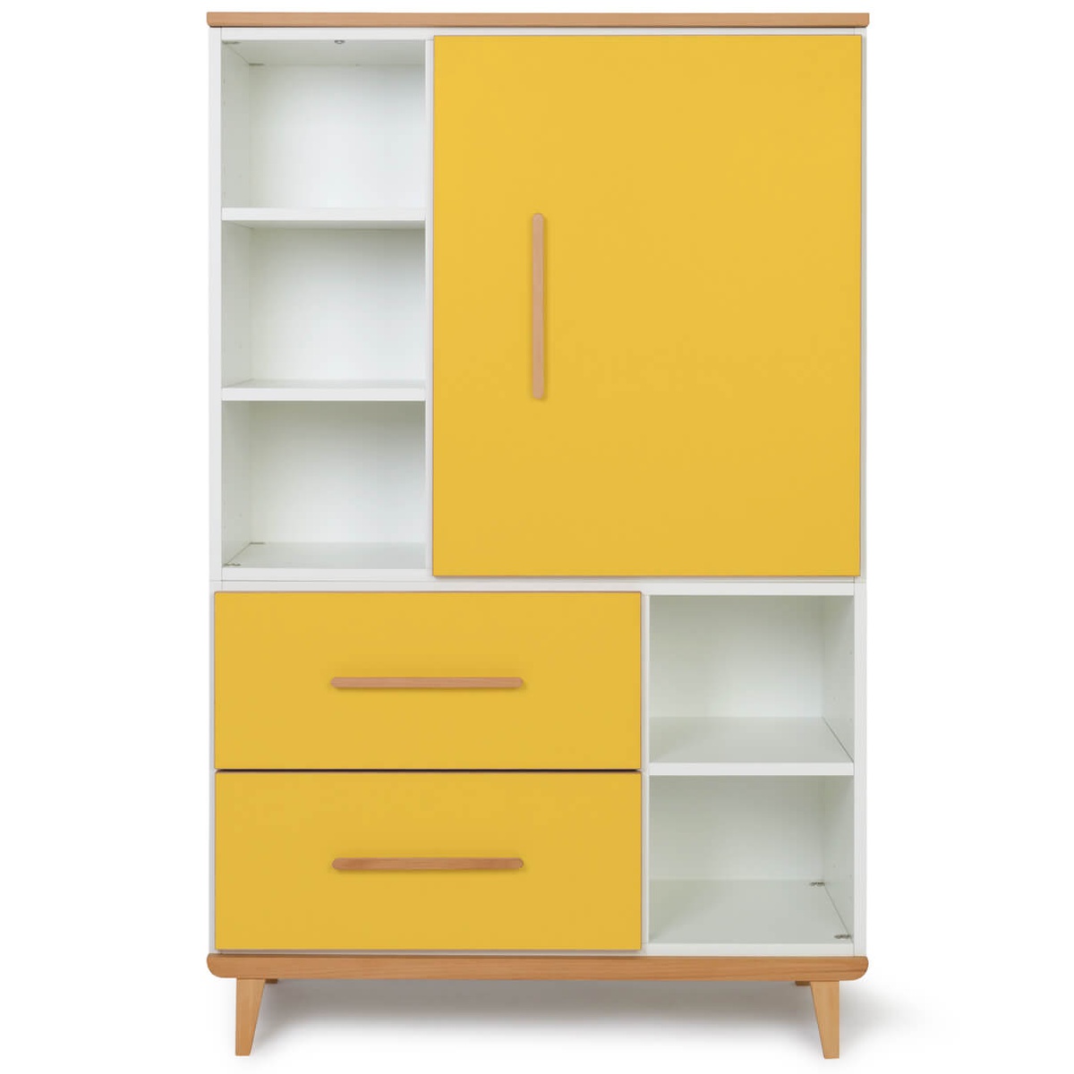 Armoire 147 cm 1 porte 2 tiroirs NADO Retro finition hêtre sunshine yellow