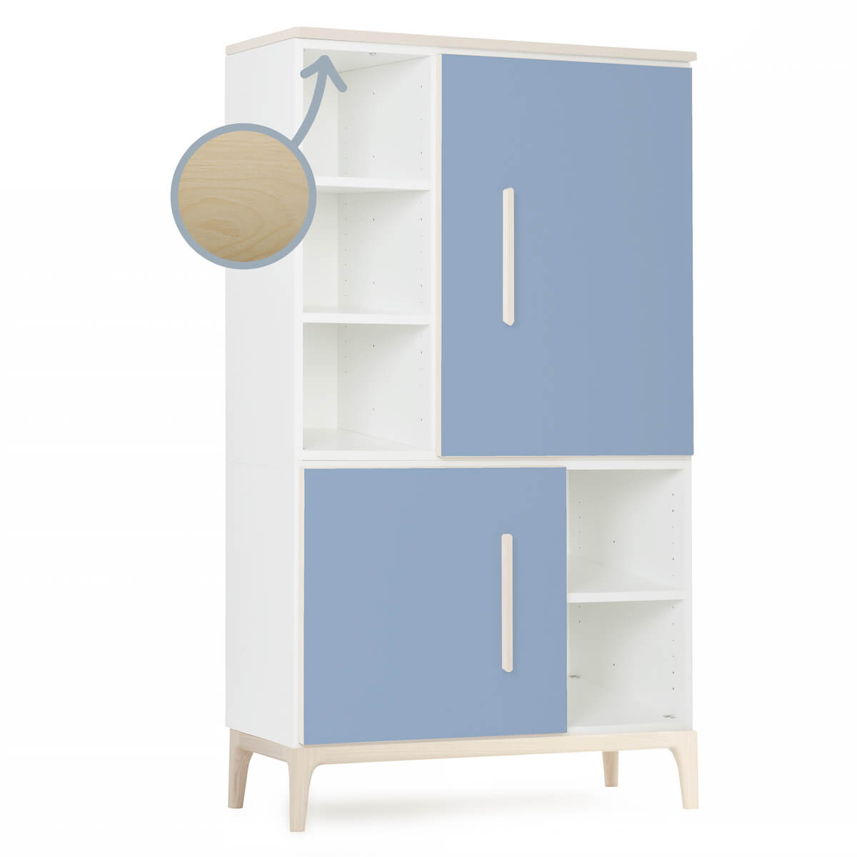 Armoire 147 cm 2 portes NADO Curve finition frêne capri blue