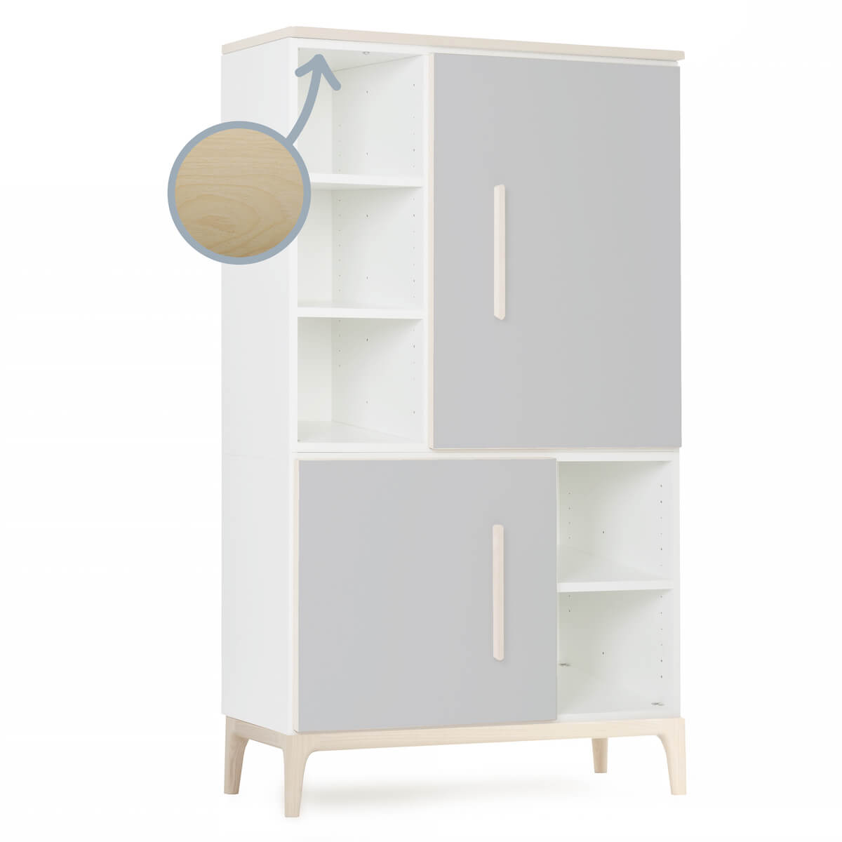 Armoire 147 cm 2 portes NADO Curve finition frêne manhattan grey