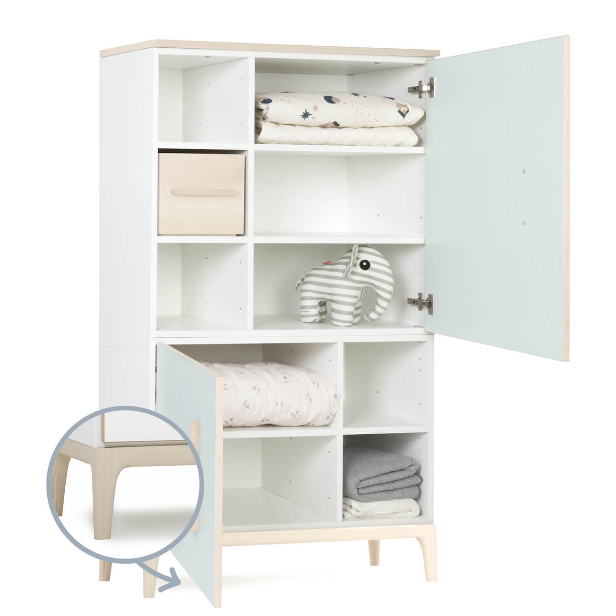 Armoire 147 cm 2 portes NADO Curve finition frêne mint