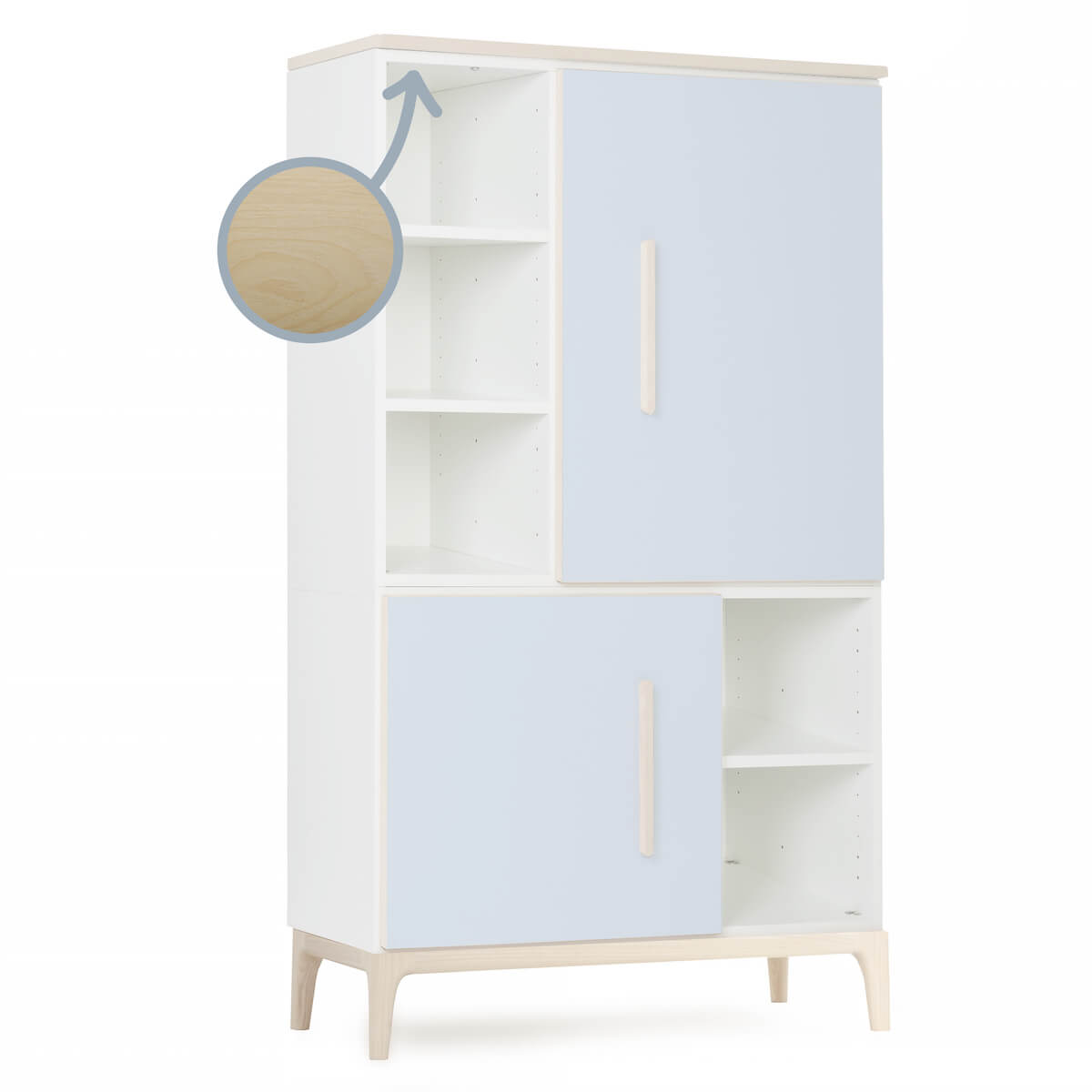 Armoire 147 cm 2 portes NADO Curve finition frêne sky blue