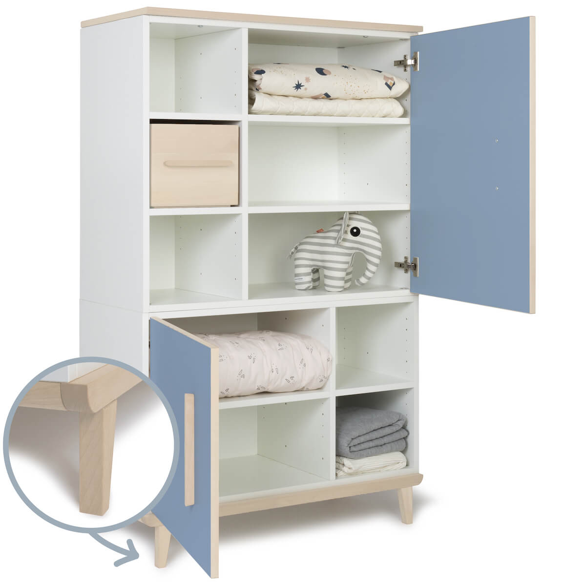 Armoire 147 cm 2 portes NADO Retro finition frêne capri blue