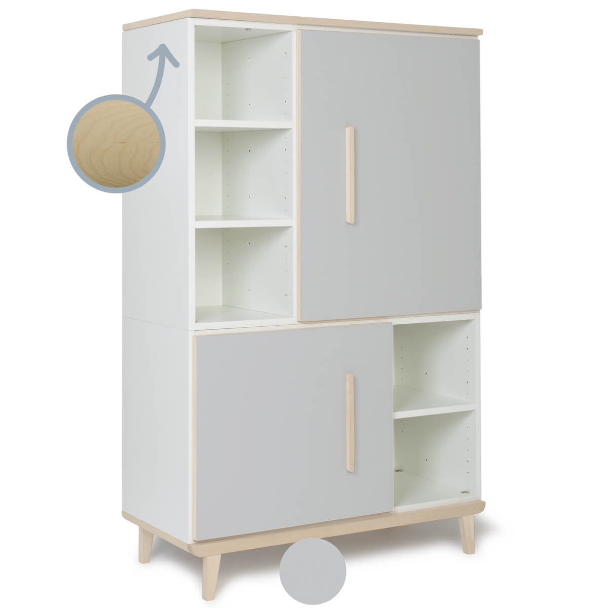 Armoire 147 cm 2 portes NADO Retro finition frêne manhattan grey