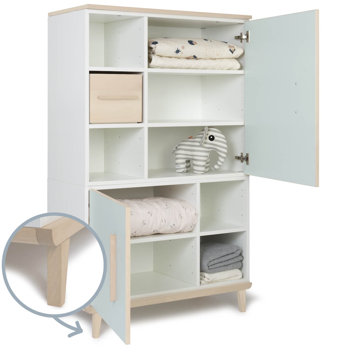 Armoire 147 cm 2 portes NADO Retro finition frêne mint