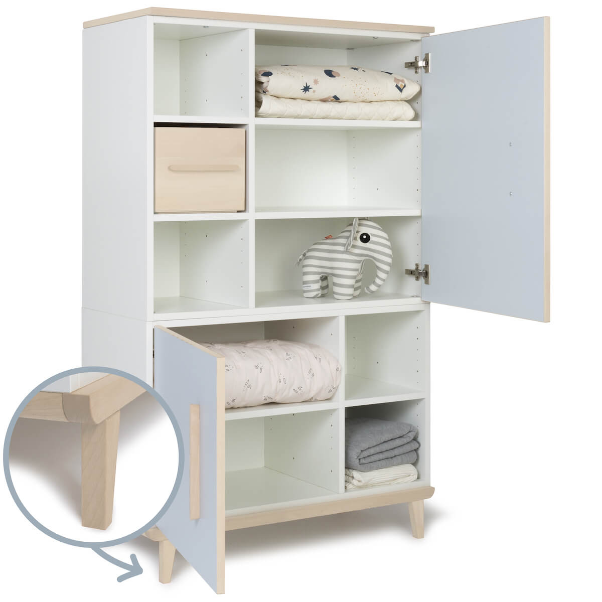 Armoire 147 cm 2 portes NADO Retro finition frêne sky blue