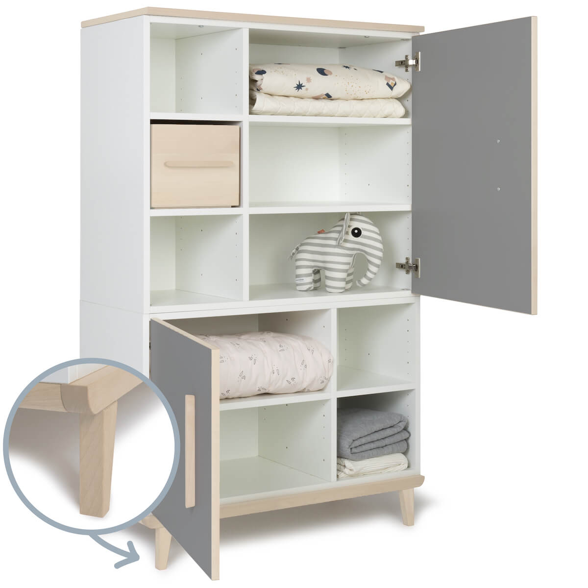 Armoire 147 cm 2 portes NADO Retro finition frêne slate grey