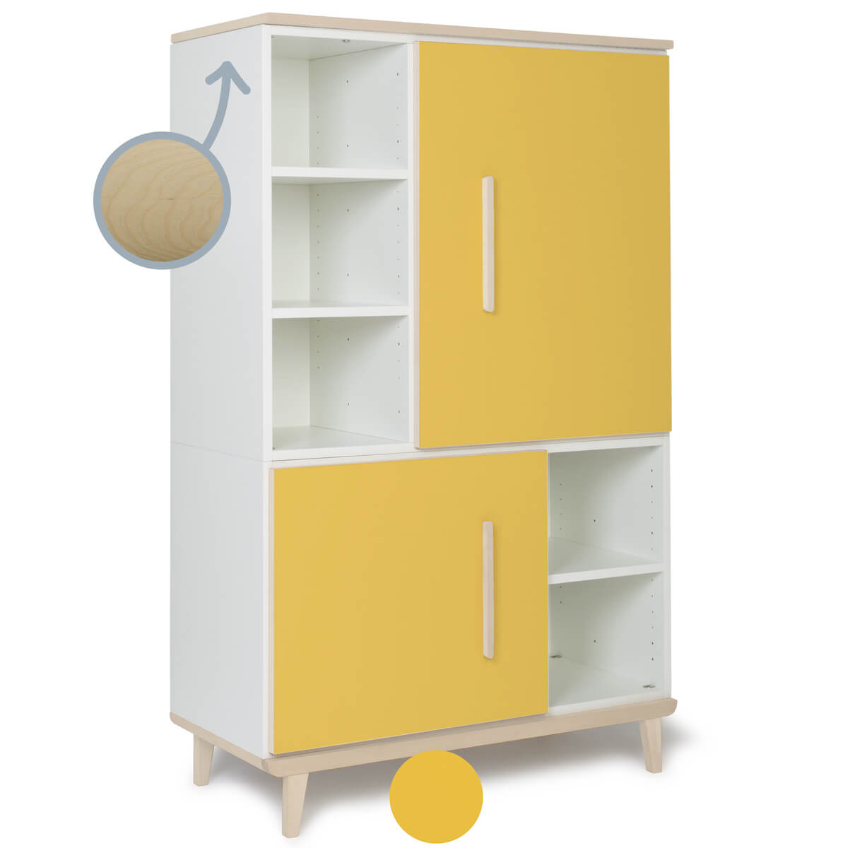 Armoire 147 cm 2 portes NADO Retro finition frêne sunshine yellow