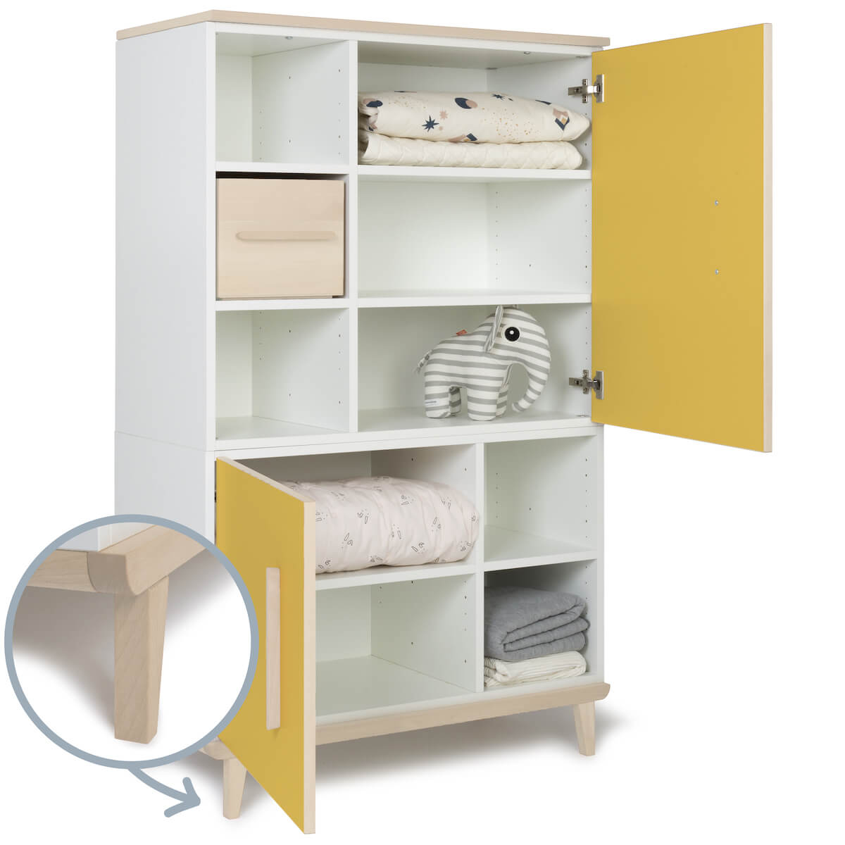 Armoire 147 cm 2 portes NADO Retro finition frêne sunshine yellow