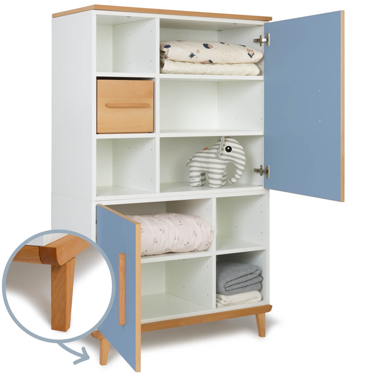 Armoire 147 cm 2 portes NADO Retro finition hêtre capri blue