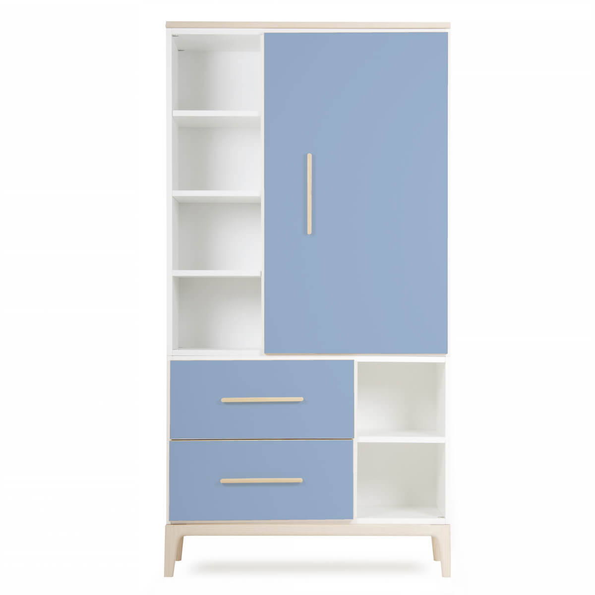 Armoire 173 cm 1 porte 2 tiroirs NADO Curve finition frêne capri blue