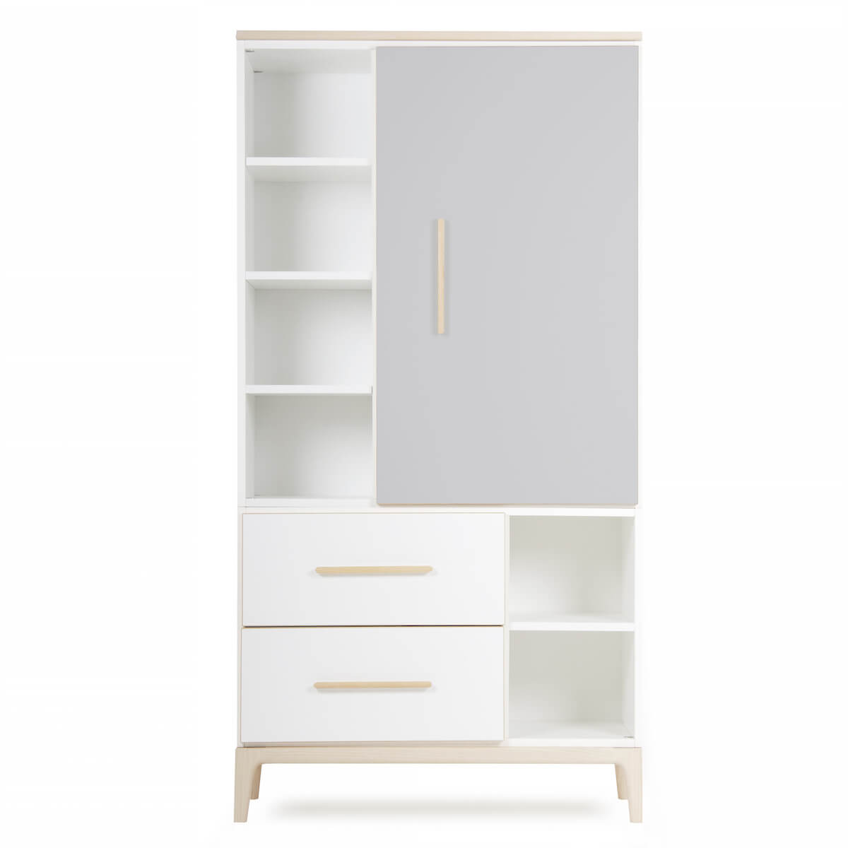 Armoire 173 cm 1 porte 2 tiroirs NADO Curve finition frêne manhattan grey-white