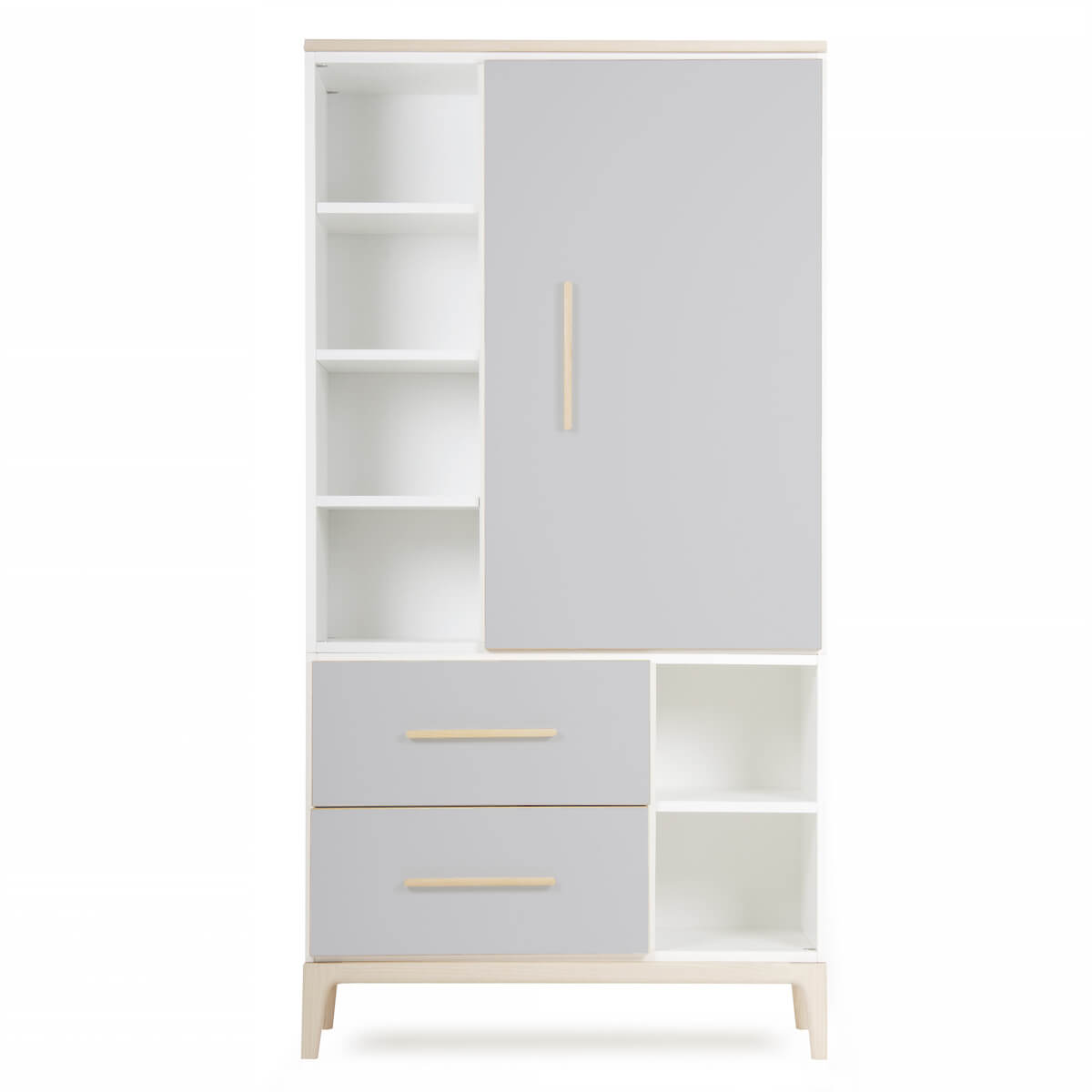 Armoire 173 cm 1 porte 2 tiroirs NADO Curve finition frêne manhattan grey
