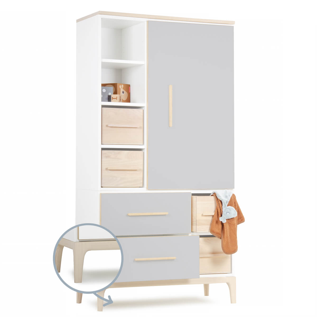 Armoire 173 cm 1 porte 2 tiroirs NADO Curve finition frêne manhattan grey