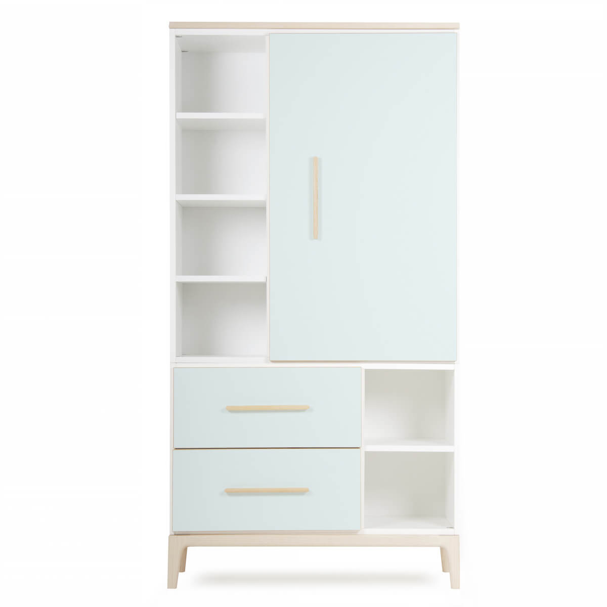 Armoire 173 cm 1 porte 2 tiroirs NADO Curve finition frêne mint