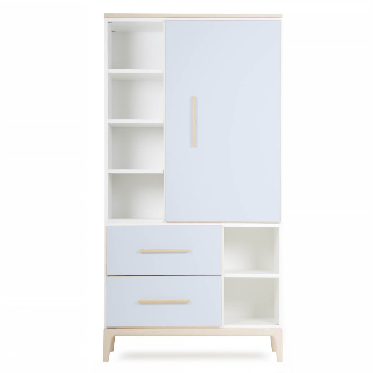 Armoire 173 cm 1 porte 2 tiroirs NADO Curve finition frêne sky blue