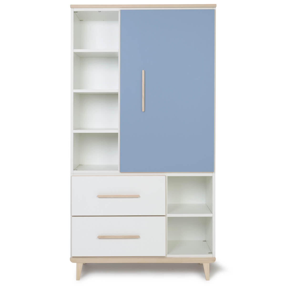 Armoire 173 cm 1 porte 2 tiroirs NADO Retro finition frêne capri blue-white