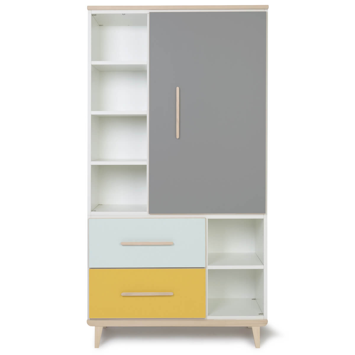 Armoire 173 cm 1 porte 2 tiroirs NADO Retro finition frêne slate grey-mint-sunshine yellow