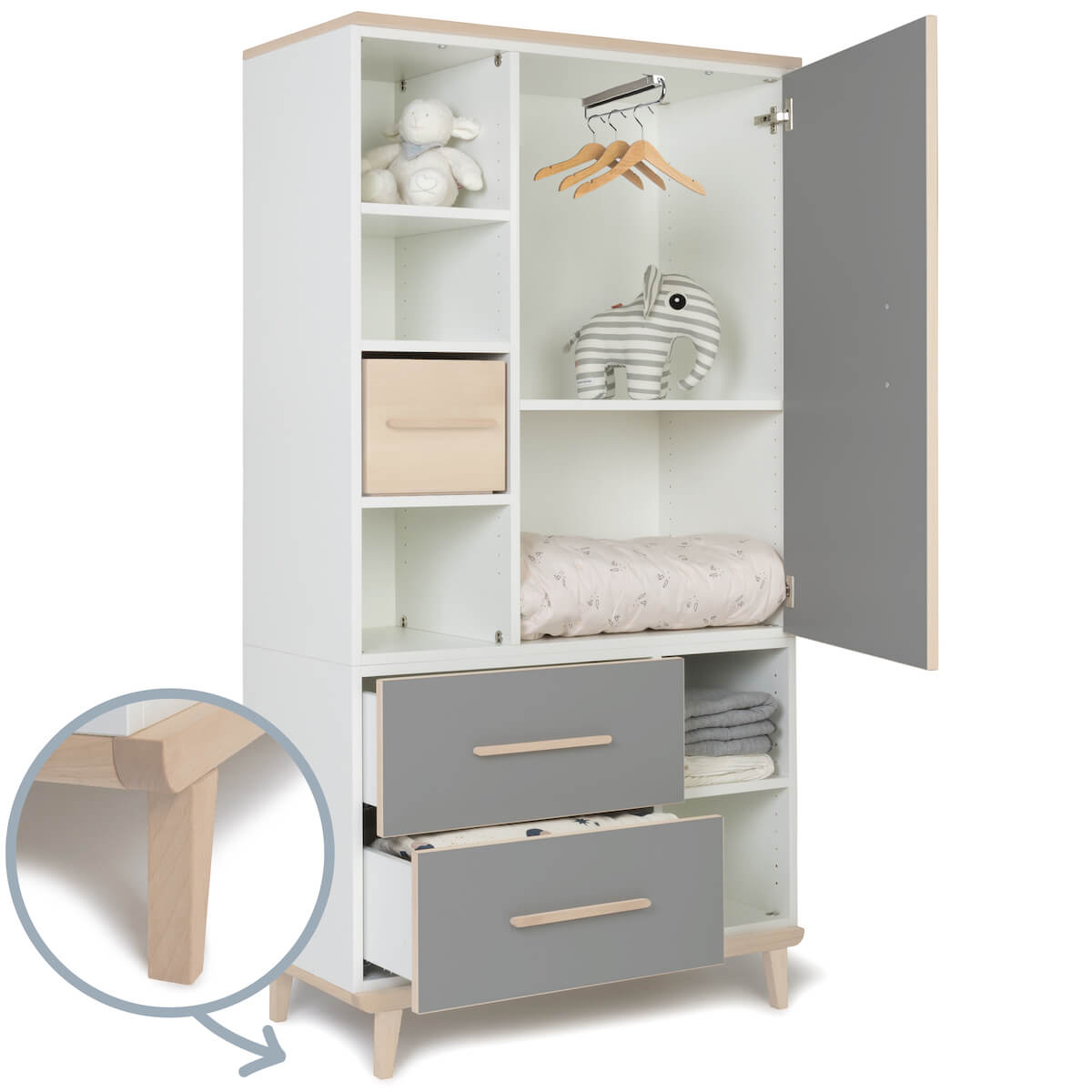 Armoire 173 cm 1 porte 2 tiroirs NADO Retro finition frêne slate grey