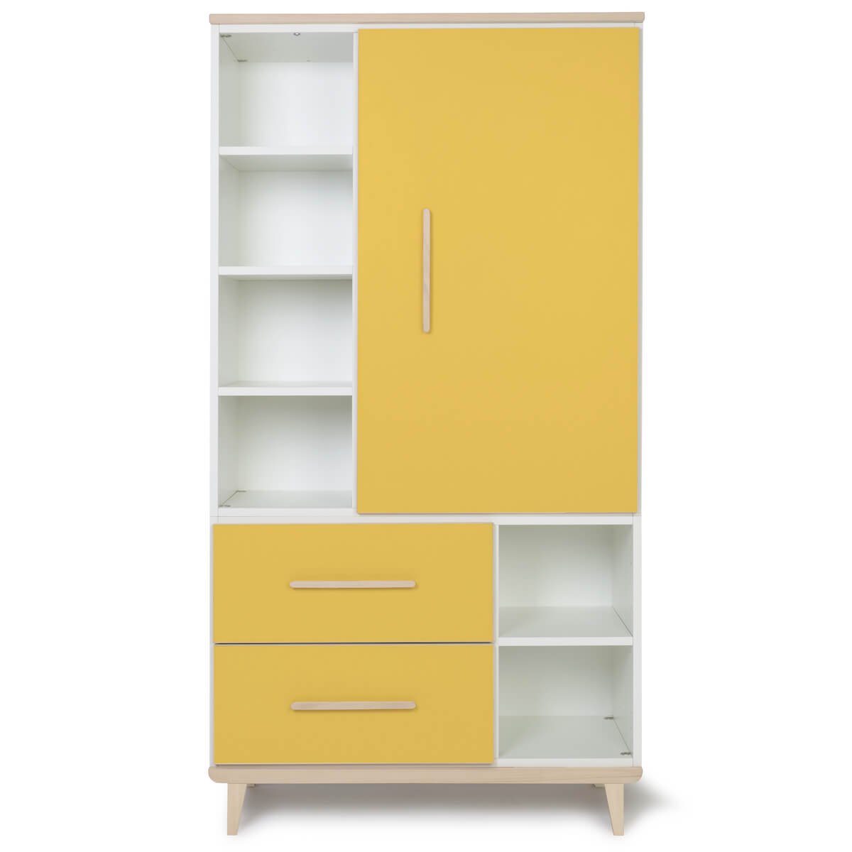 Armoire 173 cm 1 porte 2 tiroirs NADO Retro finition frêne sunshine yellow
