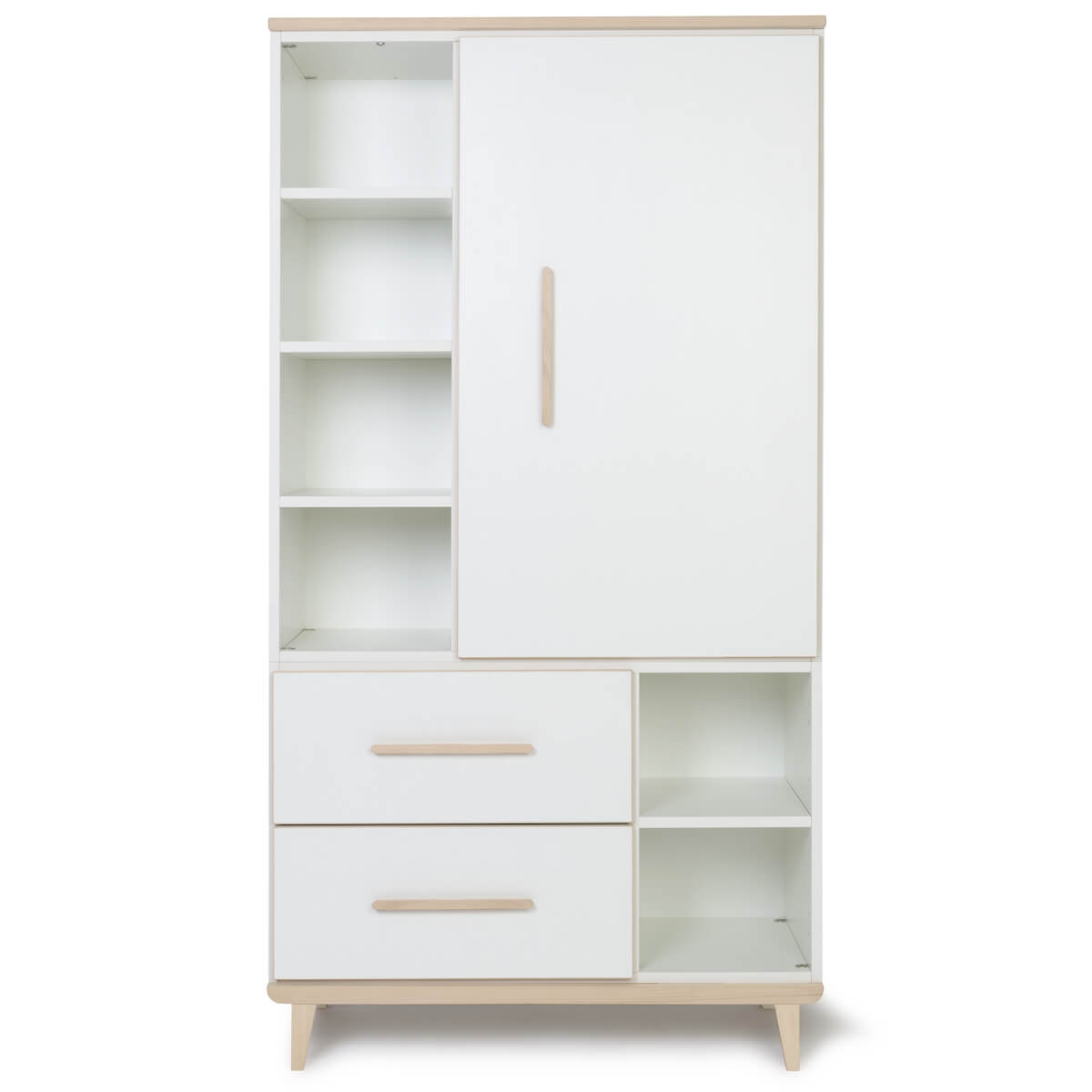 Armoire 173 cm 1 porte 2 tiroirs NADO Retro finition frêne white