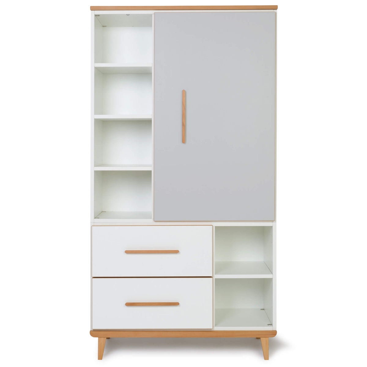 Armoire 173 cm 1 porte 2 tiroirs NADO Retro finition hêtre manhattan grey-white